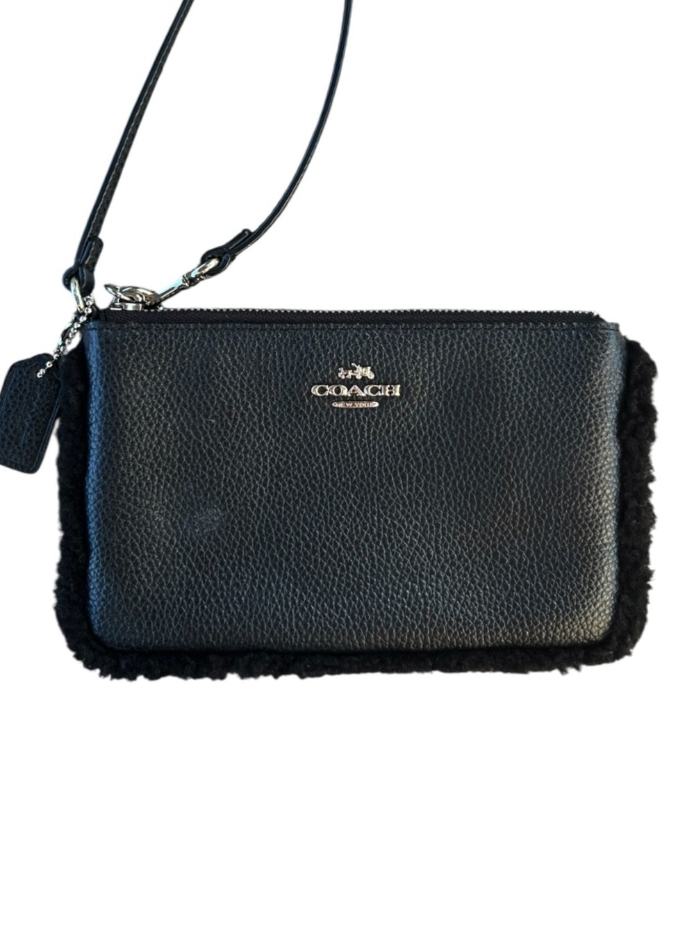 Coach Leather Sherpa Trimmed Wristlet